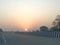 Indian road view in morning time with sun rise