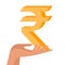 Indian rupee in female hand. Money in hand. Earn money, salary symbol. Flat vector illustration