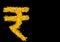 Indian rupee sign made by flower petals on black background with copy space in the right. finance concept