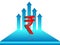 Indian rupee symbol, with growing arrows, illustration