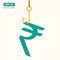 Indian Rupee symbol picked by fishing hook. Business success, big profit, growth and investment, making money concept. Vector Illu