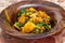 Indian saag aloo, potato and greens curry dish