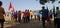 Indian School  game . Children`s participating in games with their school flag