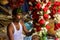 Indian seller on Flower market at Mallick Ghat in Kolkata. India