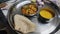 Indian served thali with dal, roti and sabji