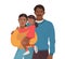 Indian Smiling family portrait. Happy mother, father and little daughter. Vector illustration simple