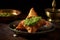 Indian snacks vegetable Samosas a spicy blend of vegetables wrapped in a deep fried triangular pastry parcel, fried