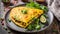 Indian Spiced Masala Omelet filled with fresh vegetable, healthy meal