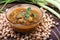 Indian spicy chana masala, around raw chickpeas