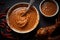 Indian Spicy Chilli Dip in a bowl on black background, Frisch gebackenes ganzes HÃ¤hnchen mit Honigsauce, AI Generated