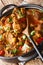 Indian spicy stew Lamb rogan josh closeup in a pan. vertical