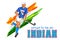 Indian sportsman field hockey player victory in championship on tricolor India background