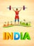 Indian sportsperson weightlifter in women category victory in championship on tricolor India background