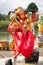 Indian statues on the background of the lake in Mauritius. Grand Bassin.