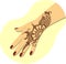 Indian style mehendi painting for wedding on woman hand with red nail polish, henna art in arabic culture for Ramadan