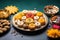 Indian sweets served wooden plate, indian meal looks delicious