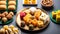 Indian sweets served wooden plate, indian meal looks delicious