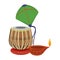 Indian tabla drum with kite and oil candle