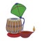 Indian tabla drum with kite and oil candle blue lines