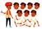 Indian Teen Boy Vector. Teenager. Friends, Life. Face Emotions, Various Gestures. Animation Creation Set. Isolated Flat