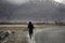 Indian or tibetan people running and jogging in morning time at beside road of Hunder or Hundar village in nubra tehsil valley