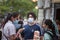 Indian tourists, a Sikh male man with its distinctive turban from india, standing in a belgrade street wearing face mask equipment