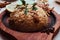 Indian traditional dish with rice, lemon, cucumber and coriander leaf on wooden tray