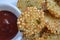 Indian traditional fried food Sabudana vada / Sago Cutlet top view.