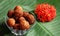 Indian Traditional sweets on banana leaves