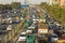 Indian traffic aerial view. traffic jams