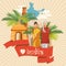 Indian travel colorful template with indians. Travel to India. I love India. Vector illustration in vintage style