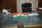 Indian tricolor flag placed on the executive table of a government officer.