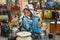 Indian woman cooking on the street. Poor people come with family to the city from the village for work. And they living in the