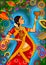 Indian woman doing dhunuchi dance of Bengal during Durga Puja Dussehra celebration in India