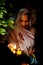 Indian woman prays inside Meenakshi Temple. India, Madurai