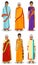 Indian woman. Set of different standing old, adult and young women in the traditional national clothing isolated on