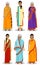 Indian woman. Set of different standing old, adult and young women in the traditional national clothing isolated on