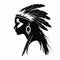 Indian Woman Silhouette With Feather Headdress In Black And White Style