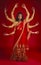 Indian woman, studio and culture with mudra, portrait and magic for culture, yoga and fashion by red background. Girl