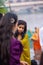 Indian woman worship lord sun during chhath puja