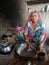 Indian women bajra roti making