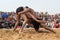 Indian wrestlers doing their practice during Camel festival in Rajasthan, India