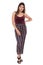 Indian you girl with red velvet camisole and loose pant with elegant pose and expression