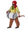 Indian young handsome Sikh drummer holding an indian traditional drum, vector isolated clip art