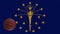 Indiana flag waving and basketball ball rotates, loop