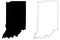 Indiana IN state Maps. Black silhouette and outline isolated on a white background. EPS Vector