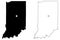 Indiana IN state Maps USA with Capital City Star at Indianapolis. Black silhouette and outline isolated on a white background. EPS