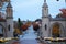 Indiana University sample gates in the fall looking down the main road.