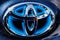 Indianapolis - Circa March 2018: Toyota blue hybrid vehicle logo and badge. Toyota is a Japanese auto manufacturer III