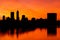 Indianapolis: Circa March 2019: Sunrise silhouette of the Indy downtown skyline IV